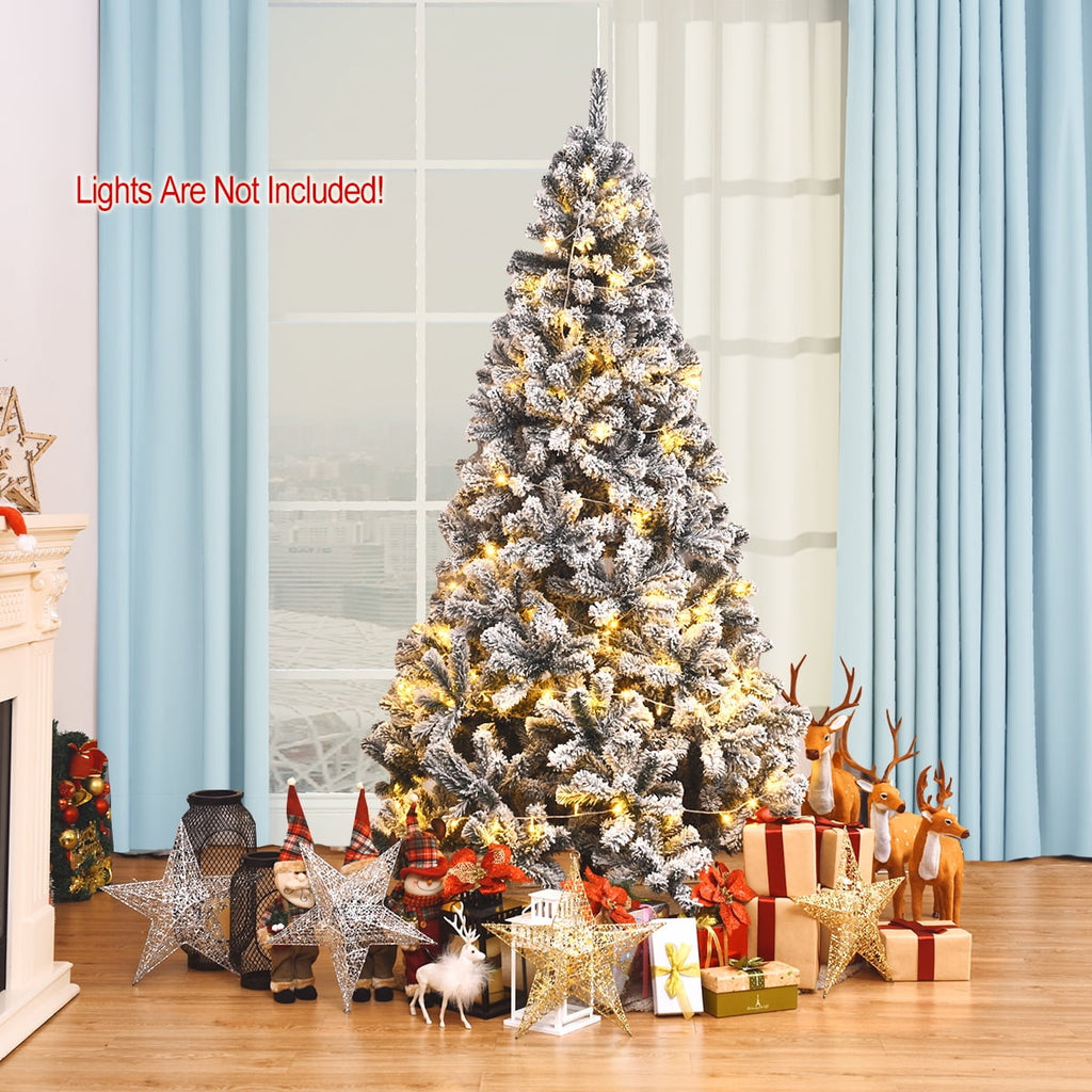 Gymax 9ft Snow Flocked Hinged Artificial Christmas Tree Unlit Holiday Decor