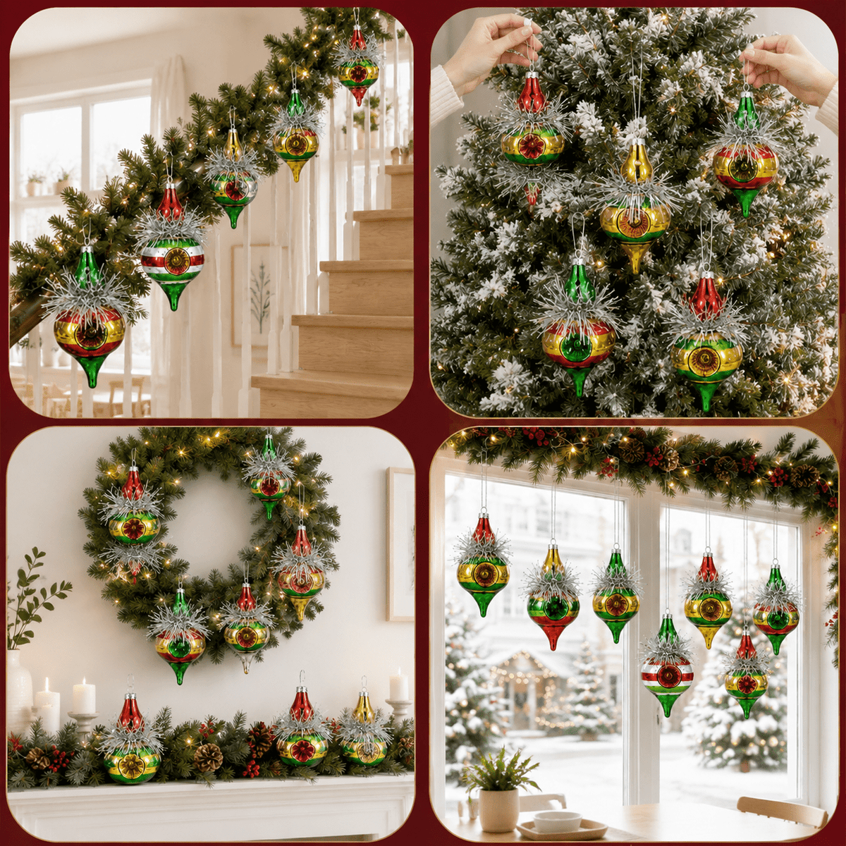 Multi Color Retro 8-Piece Vintage Glass Christmas Ornament Set