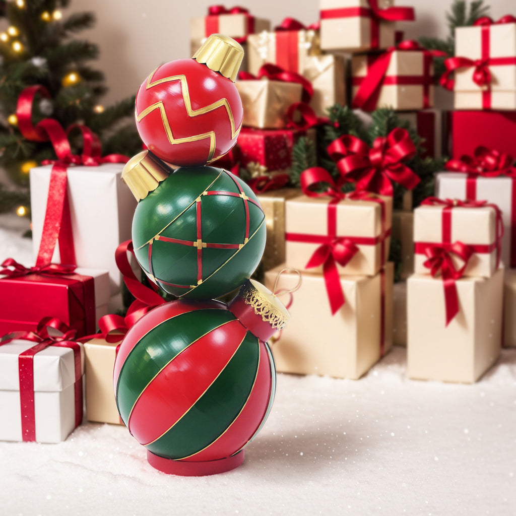 Classic Stacked Christmas Ball Decoration, Traditional Holiday Tabletop Ornament