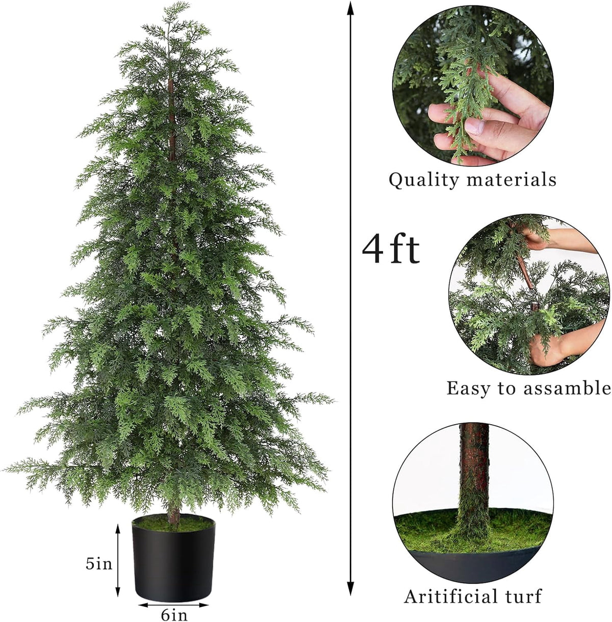 4FT Lifelike Touch Artificial Cedar Topiary Trees for Front Porch | Fake Christmas Trees, Faux Potted Plants, UV Resistant Fake Greenery, for Front Door Garden Outdoor Farmhouse Home Decoration