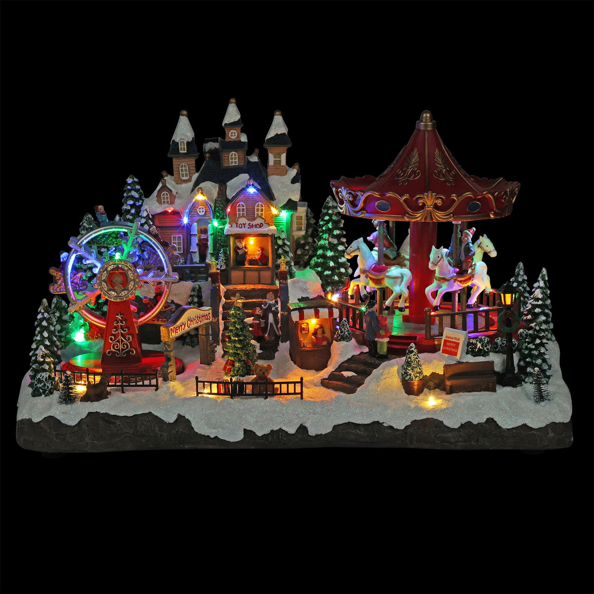 Alpine Corporation Animated Children Playing in Christmas Village Holiday Tabletop Decor with 26 Multicolor LED Lights and 5.9' Cord, 17" L x 11" W x 9" H