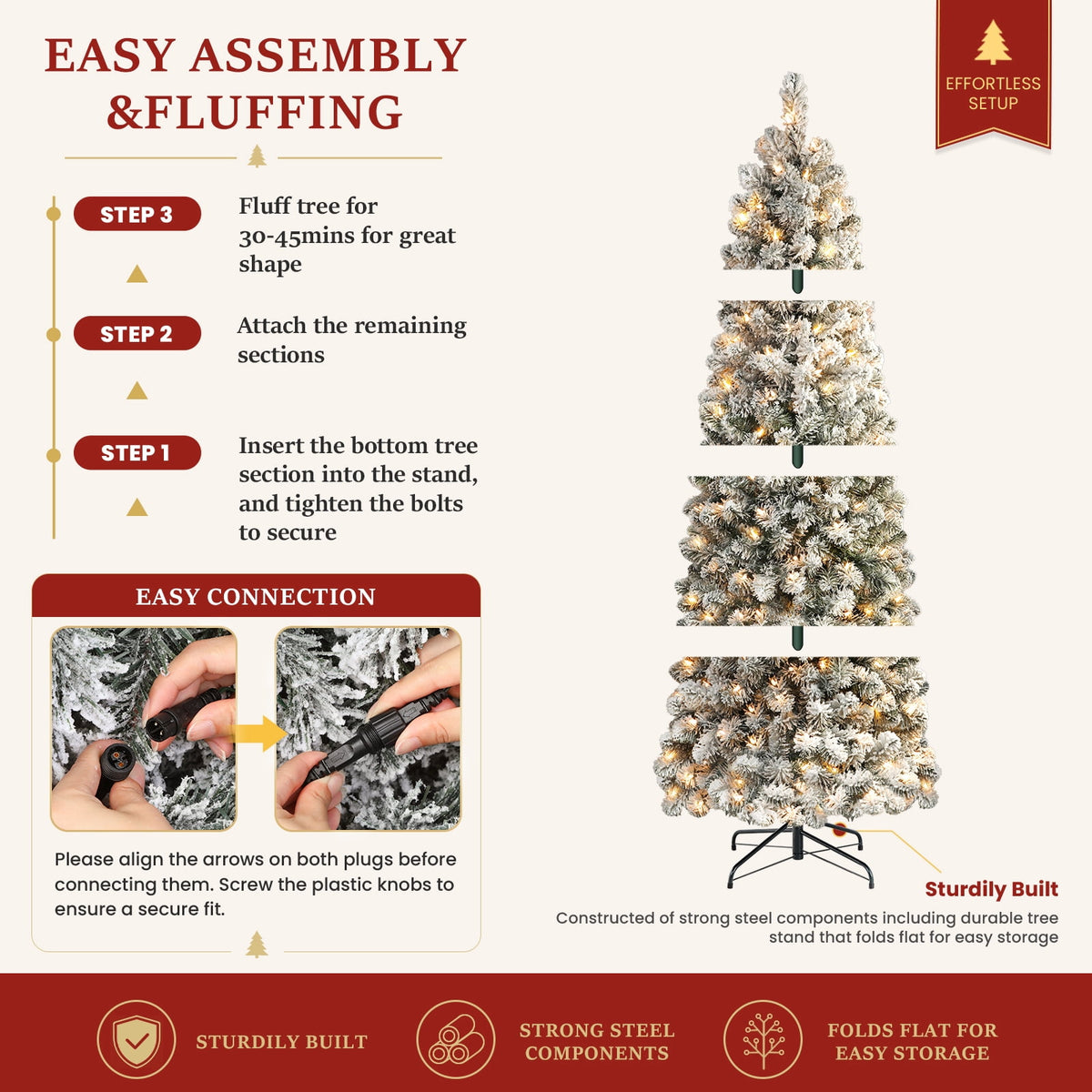 Lolsea 7ft Prelit Snow Flocked Artificial Pencil Christmas Tree with Warm White Lights, Full Branch Tips, Perfect Choice Decoration for Xmas Holiday