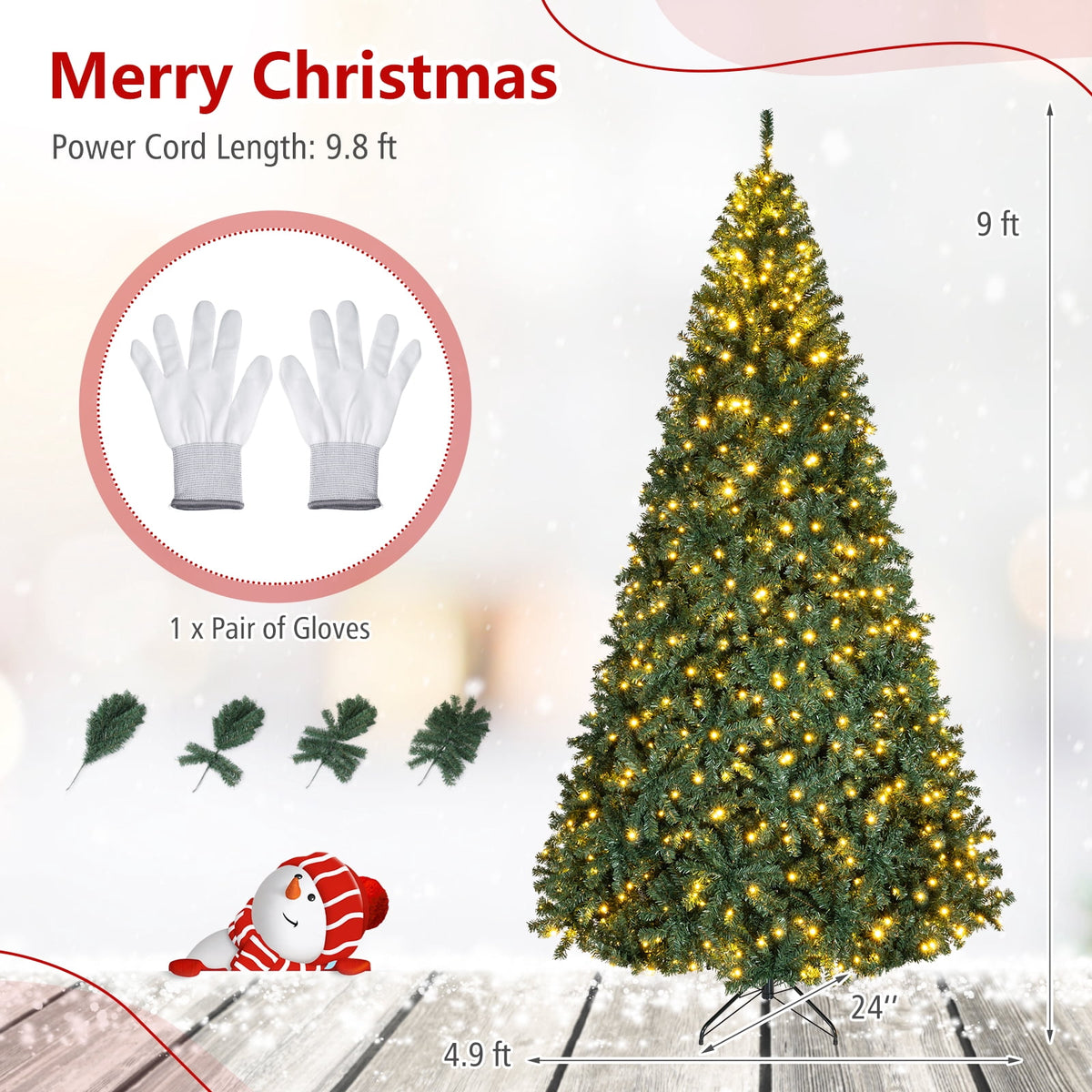 Costway 6Ft Pre-Lit Artificial Christmas Tree Hinged 350 LED Lights
