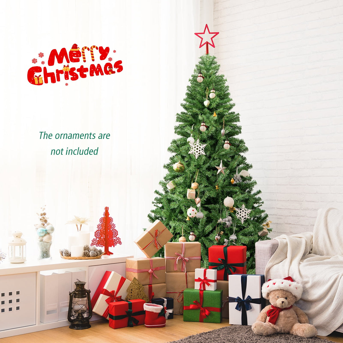 Costway 7.5FT PVC Christmas Tree 1346 Tips Hinged Solid Metal Leg